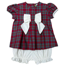 BANANA SPLIT Girl's Kenzie Bow Bloomer Set-Red Tartan Plaid