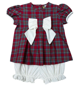 BANANA SPLIT Girl's Kenzie Bow Bloomer Set-Red Tartan Plaid