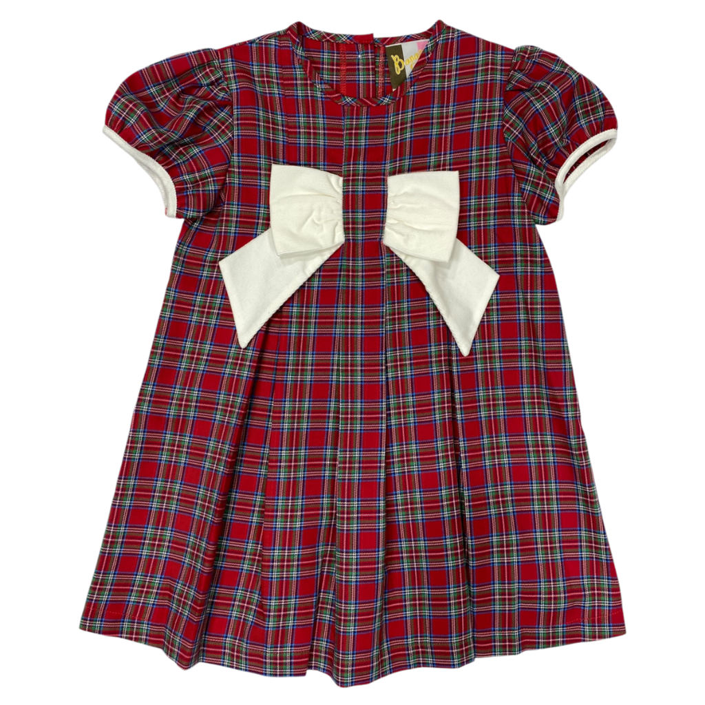BANANA SPLIT Girl's Kenzie Bow Dress-Red Tartan Plaid