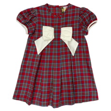 BANANA SPLIT Girl's Kenzie Bow Dress-Red Tartan Plaid