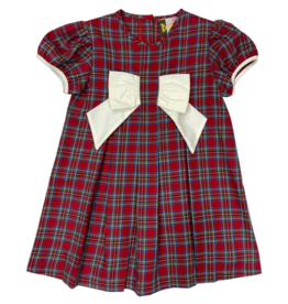 BANANA SPLIT Girl's Kenzie Bow Dress-Red Tartan Plaid