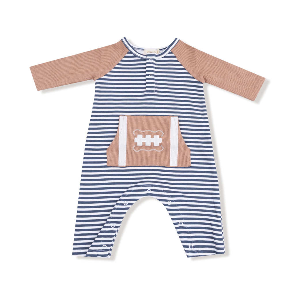 ANGEL DEAR Stripes w/ Football - L/S Raglan Henley Romper