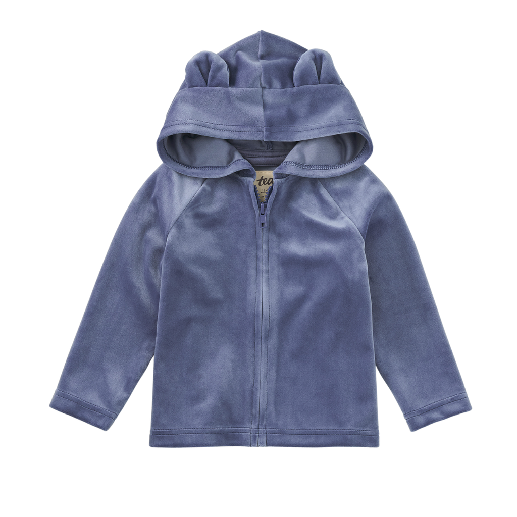 Bear Ears Velour Baby Hoodie Naval Blue