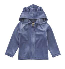 Bear Ears Velour Baby Hoodie Naval Blue