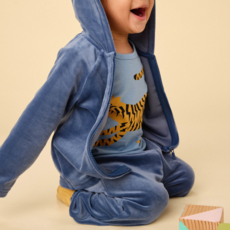 Bear Ears Velour Baby Hoodie Naval Blue