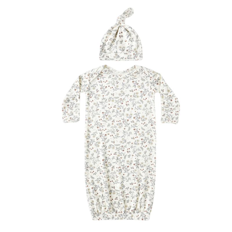 QUINCY MAE BAMBOO BABY GOWN + HAT SET || WOODLAND