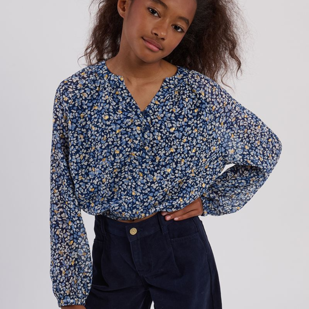 MOLLY BRACKEN GIRL'S WOVEN TOP BLUE NORA