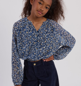 MOLLY BRACKEN GIRL'S WOVEN TOP BLUE NORA