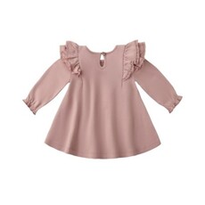QUINCY MAE LONG SLEEVE FLUTTER DRESS || ROSE