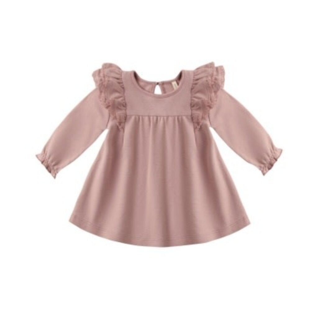 QUINCY MAE LONG SLEEVE FLUTTER DRESS || ROSE