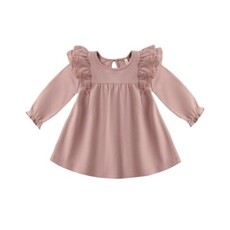 QUINCY MAE LONG SLEEVE FLUTTER DRESS || ROSE