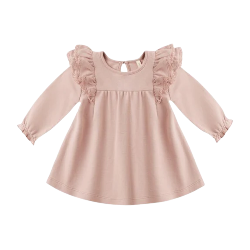 QUINCY MAE LONG SLEEVE FLUTTER DRESS || ROSE