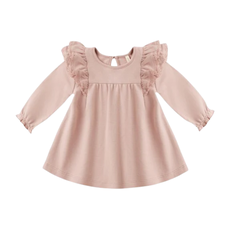 QUINCY MAE LONG SLEEVE FLUTTER DRESS || ROSE