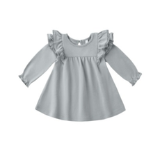 QUINCY MAE LONG SLEEVE FLUTTER DRESS || STEEL BLUE