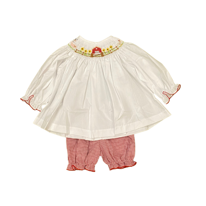LULU BEBE Emma Long Sleeve Smocked Bloomer set Farm