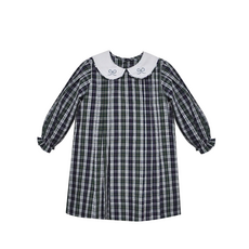 BABY SEN Cayden Dress-Bows Navy Plaid