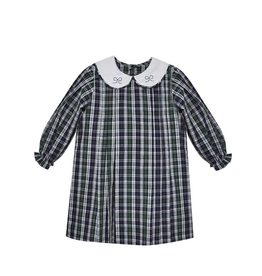 BABY SEN Cayden Dress-Bows Navy Plaid