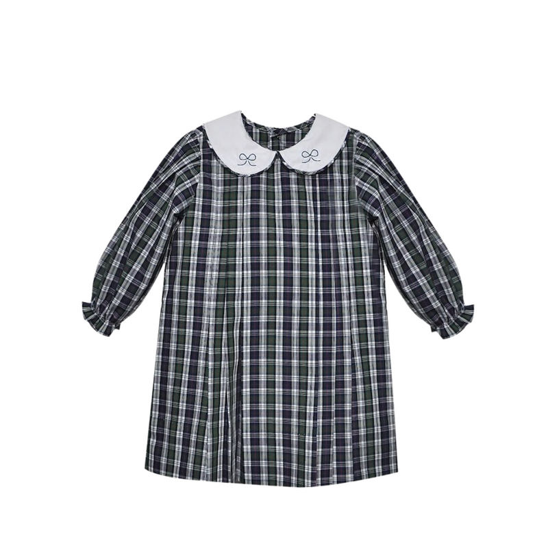 BABY SEN Cayden Dress-Bows Navy Plaid