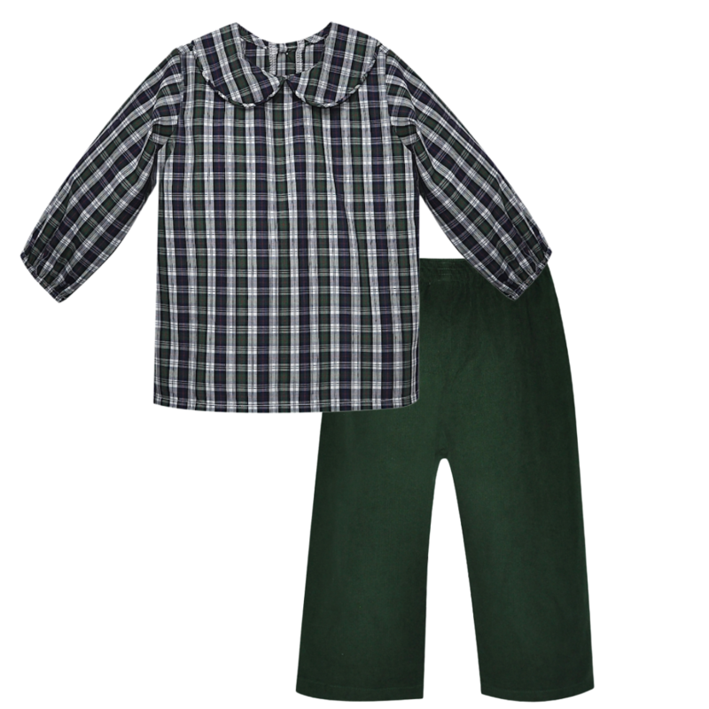 BABY SEN Dakota Shirt Navy Plaid w/Christmas Green Jackson Pant