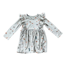 BABYSPROUTS Girl's Long Sleeve Ruffle Dress Botanical