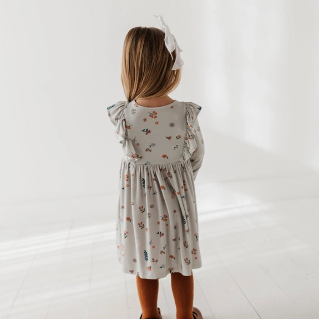 BABYSPROUTS Girl's Long Sleeve Ruffle Dress Botanical