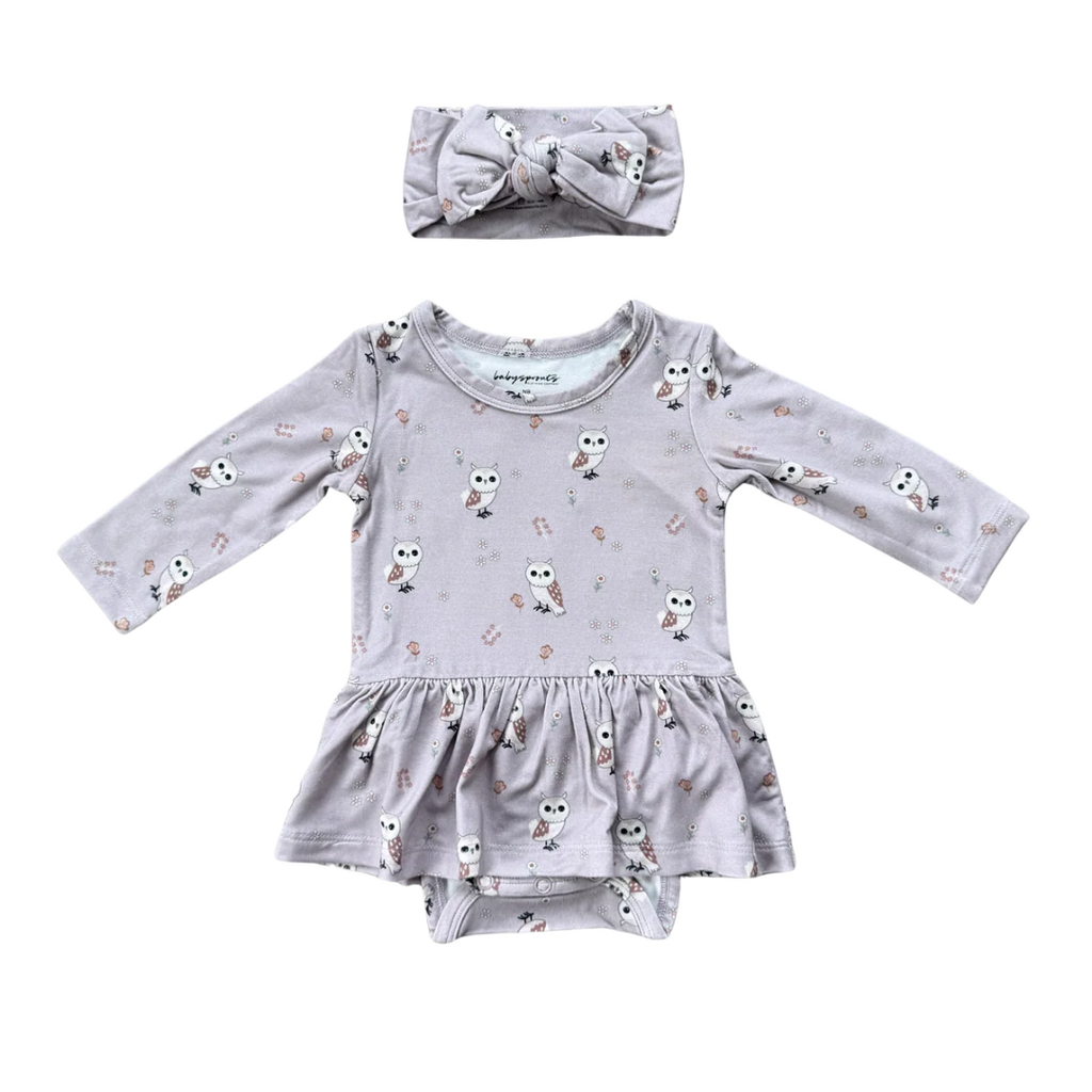 BABYSPROUTS Girl's Bodysuit Dress Set Lavender Owl