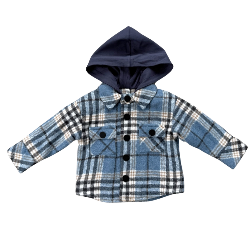 BABYSPROUTS Boy's Hooded Shacket Blue Plaid