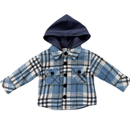 BABYSPROUTS Boy's Hooded Shacket Blue Plaid