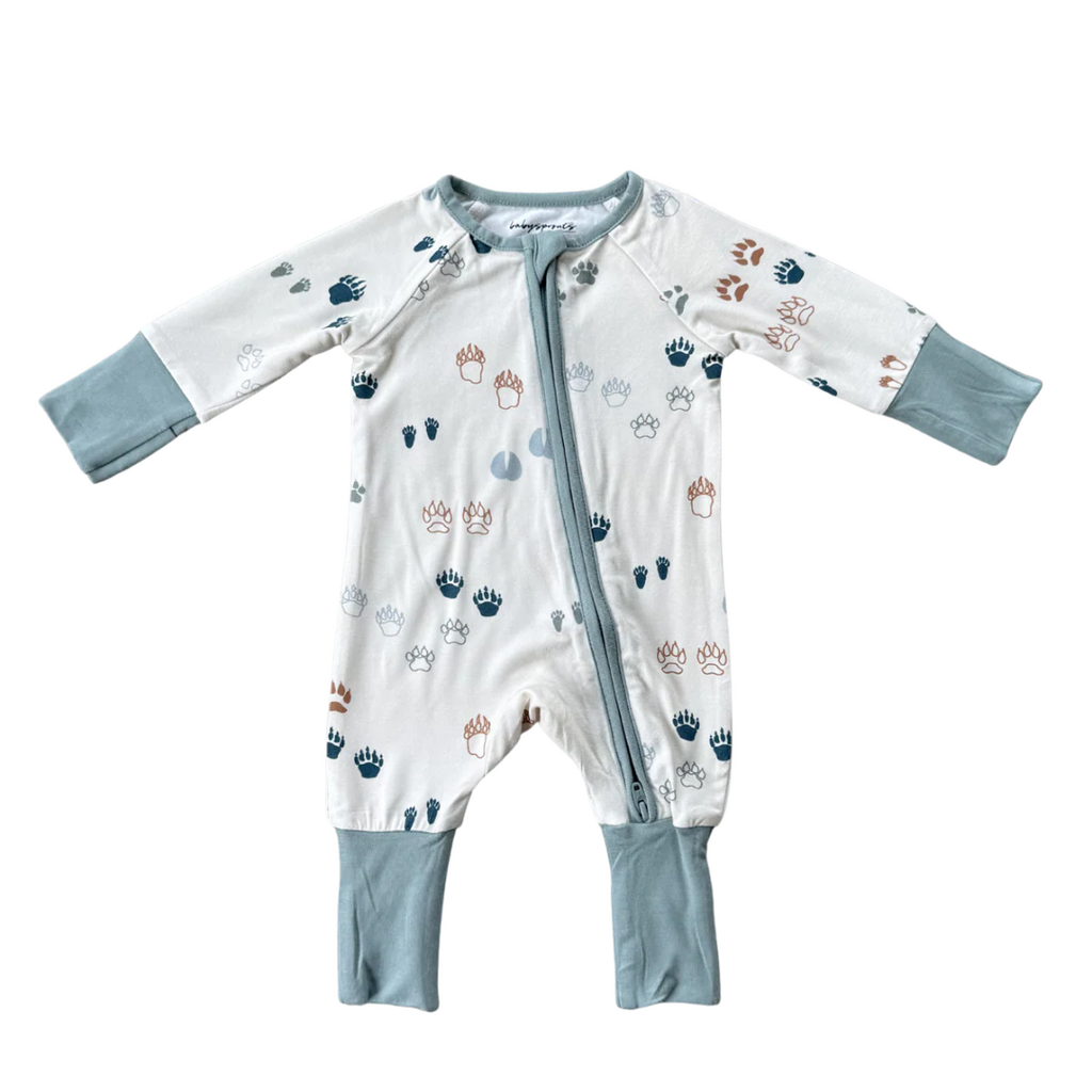 BABYSPROUTS Long Sleeve Zip Romper Footprints