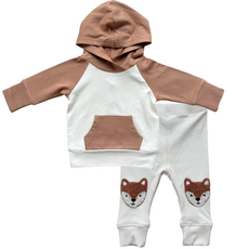 BABYSPROUTS Boy's Raglan Hoodie Carmel w/Patched Ribbed Fox