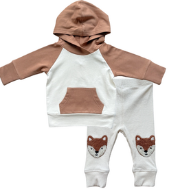BABYSPROUTS Boy's Raglan Hoodie Carmel w/Patched Ribbed Fox