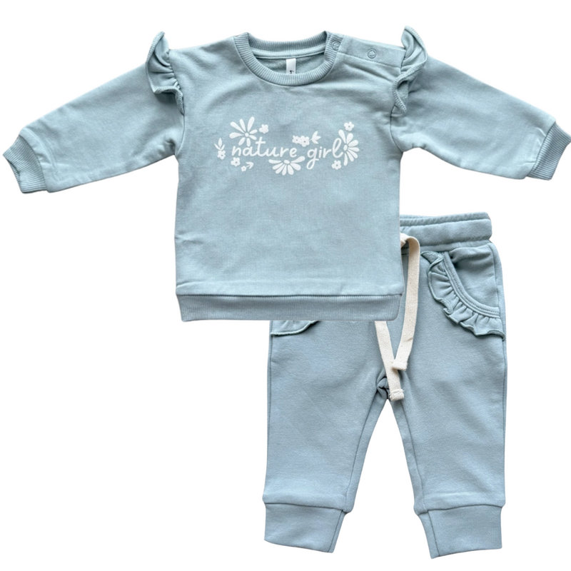 BABYSPROUTS Girl's Ruffle Sweatshirt Nature Girl w/Joggers Slate