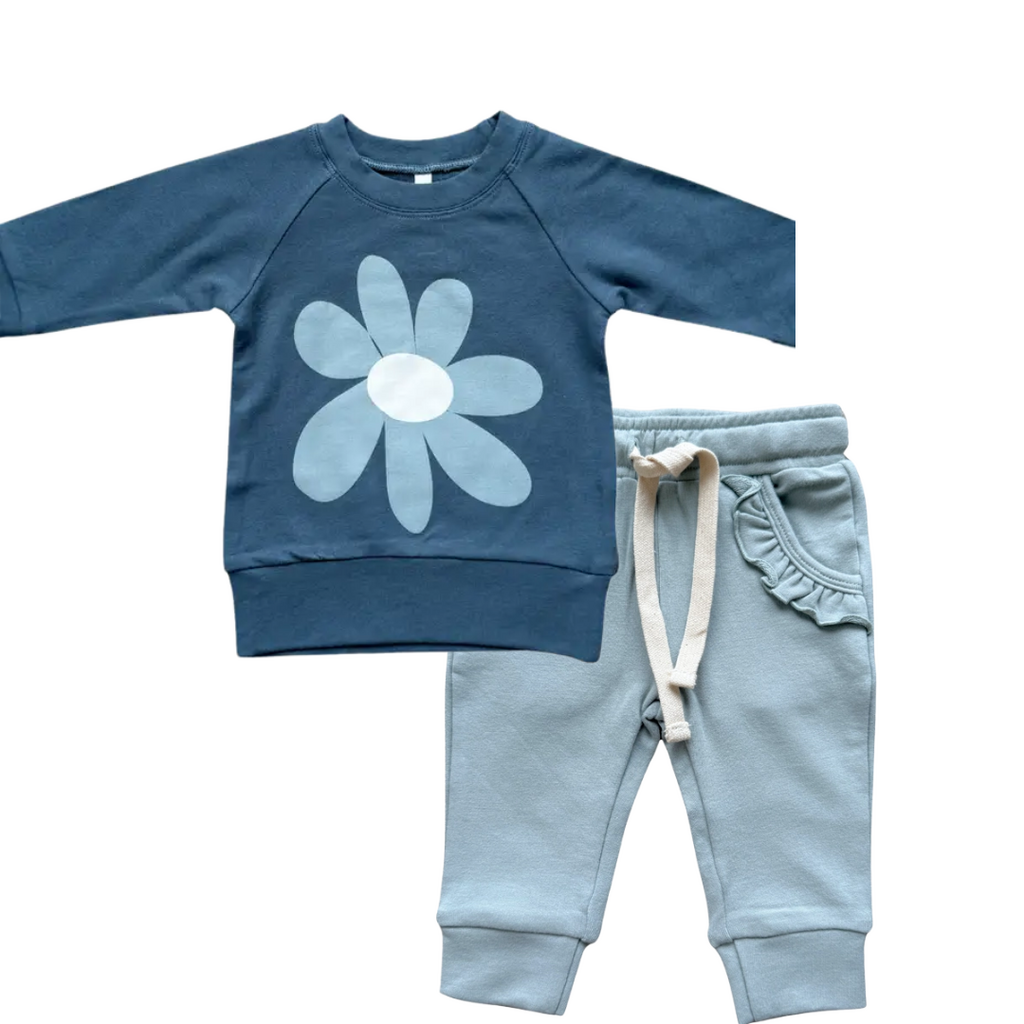 BABYSPROUTS Girl's Raglan Sweatshirt Slate Daisy w/Joggers Slate