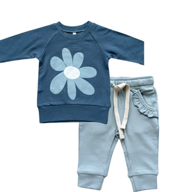 BABYSPROUTS Girl's Raglan Sweatshirt Slate Daisy w/Joggers Slate