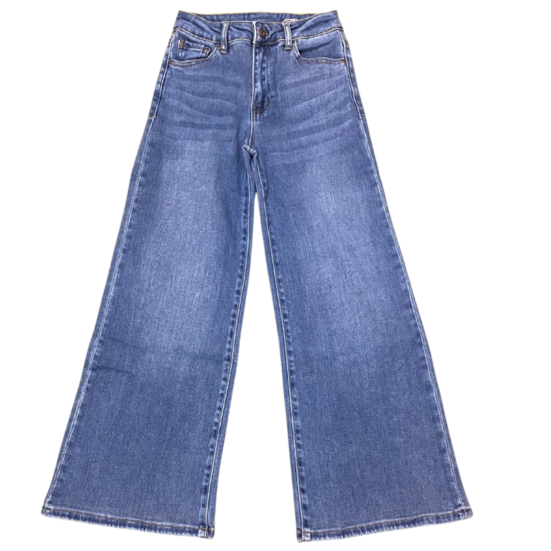 TRACTR Girl's Back Pocket Bow Emb. Wide Leg Indigo