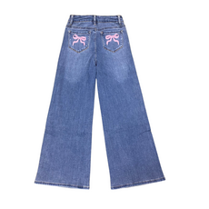 TRACTR Girl's Back Pocket Bow Emb. Wide Leg Indigo