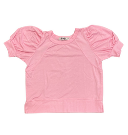 T2LOVE Oversized 3/4 Sleeve Top w/ Rib Contrast-Baby Pink