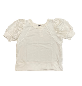 T2LOVE Oversized 3/4 Sleeve Top w/ Rib Contrast-Off White