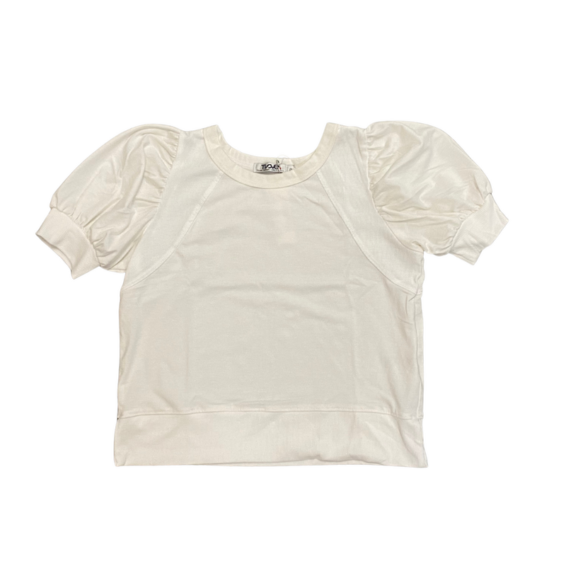 T2LOVE Oversized 3/4 Sleeve Top w/ Rib Contrast-Off White