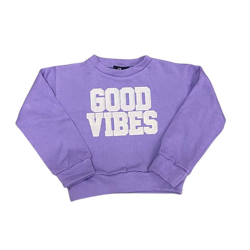 FLOWERS BY ZOE Girl's Good Vibes Sweatshirt w/Patches-Purple Wash