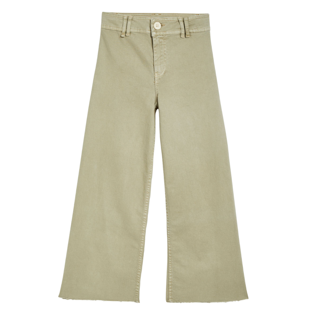 TRACTR High Rise Flat Front Wide Leg Ankle Crop w/Raw Hem-Khaki