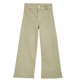 TRACTR High Rise Flat Front Wide Leg Ankle Crop w/Raw Hem-Khaki