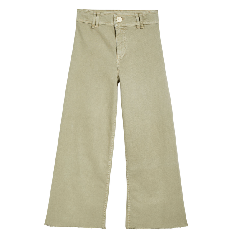 TRACTR High Rise Flat Front Wide Leg Ankle Crop w/Raw Hem-Khaki