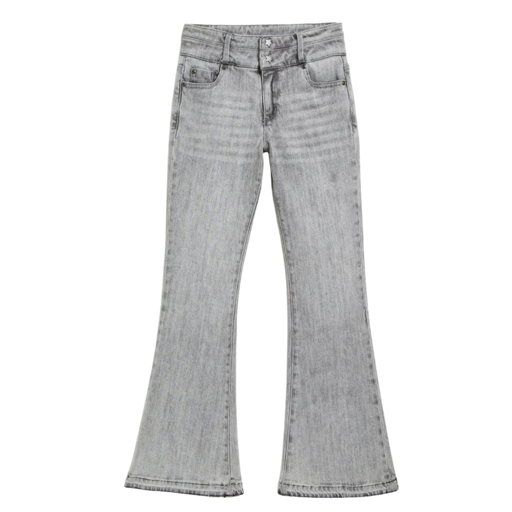 TRACTR High Rise Double Wasteband Flare w/Released Hem-Med Gray
