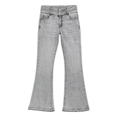 TRACTR High Rise Double Wasteband Flare w/Released Hem-Med Gray