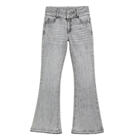 TRACTR High Rise Double Wasteband Flare w/Released Hem-Med Gray