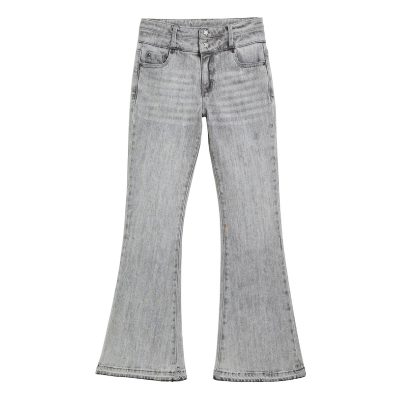 TRACTR High Rise Double Wasteband Flare w/Released Hem-Med Gray