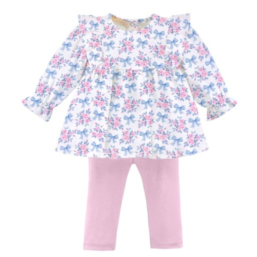 BABY CLUB CHIC blue floral bows ruffled leggings set
