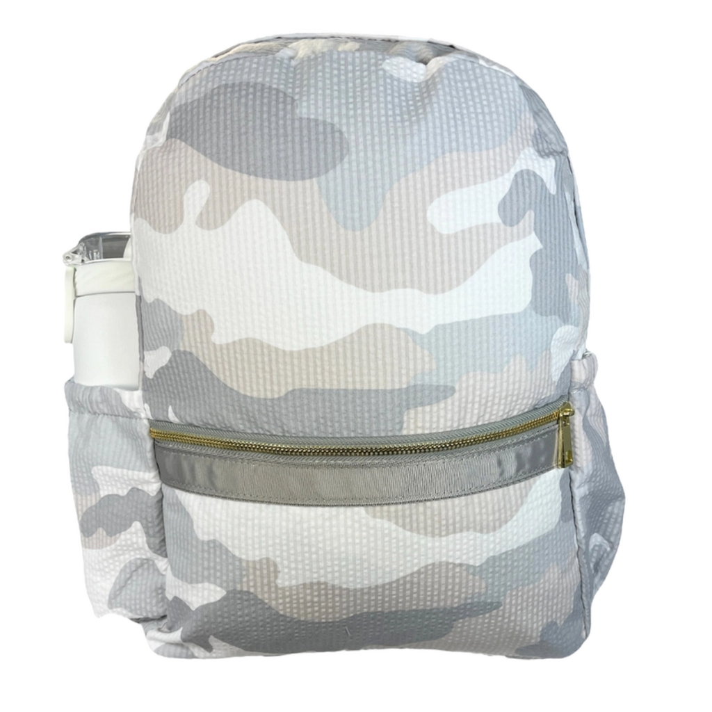 mint Snow Camo Seersucker Med Backpack w/Pockets Stripe