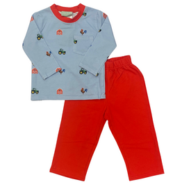 Boy's Long Sleeve Farm Top w/Red Pants